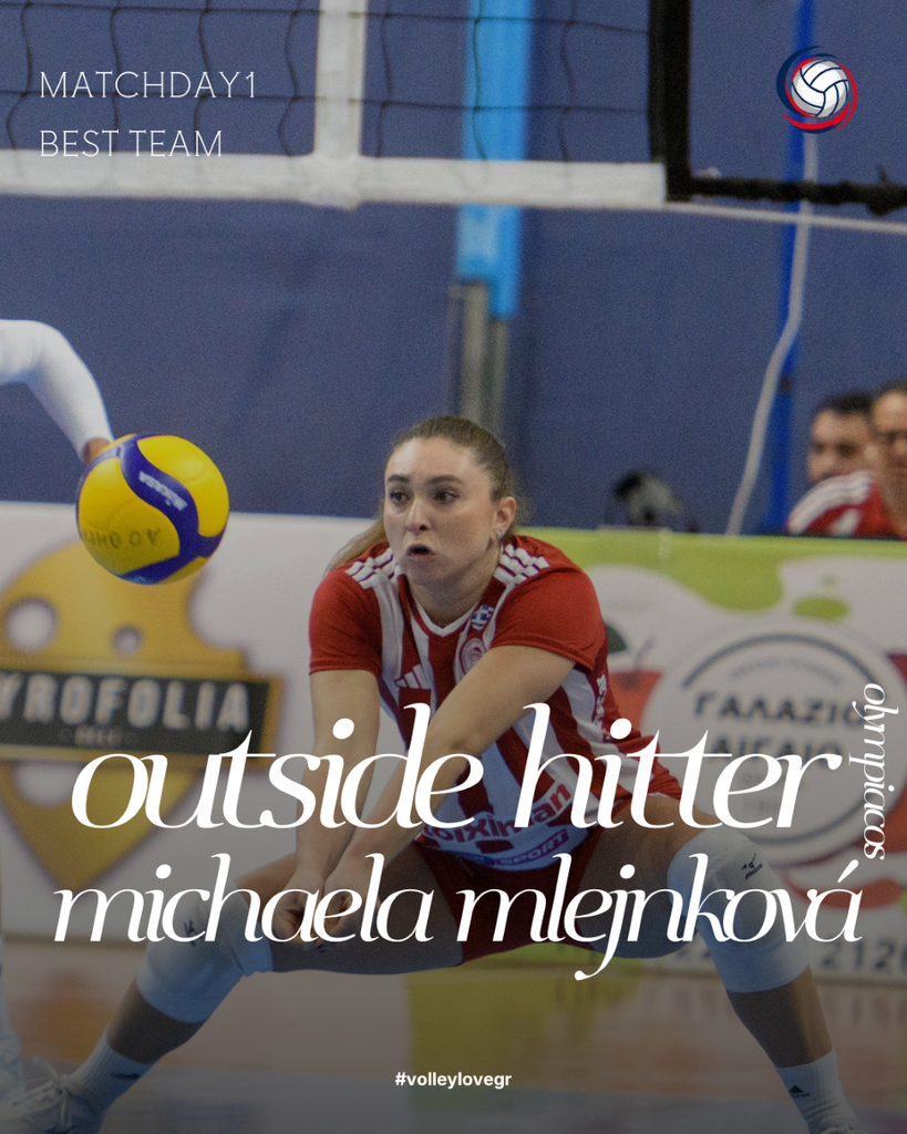 150 The Volley Lovers Female volleyball player in a red and white uniform lunges for the ball on an indoor court, with a large script headline across the image.